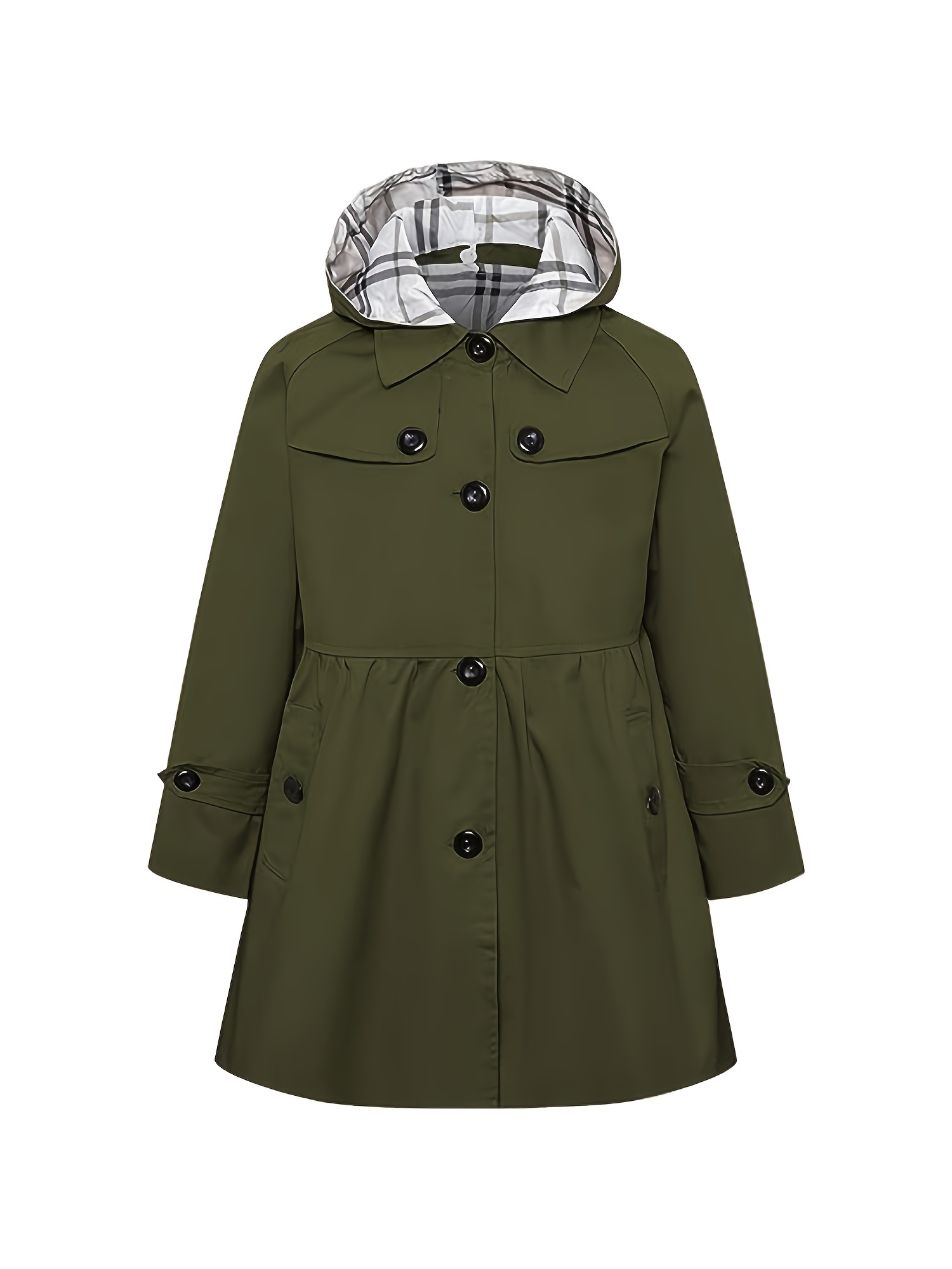 Girls Hooded Trench Coat Solid Color Single Breasted Outwear - Temu