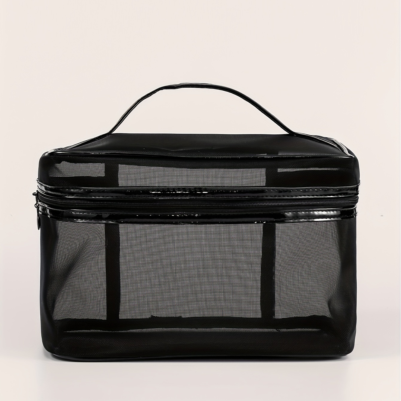 Clear Mesh Square Makeup Bag With Handle Portable Cosmetic Bag