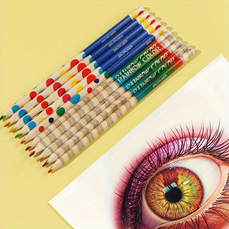 12pcs/set Rainbow Pencil Four-color Same Core Diy Creative Doodling Color  Drawing Pencils