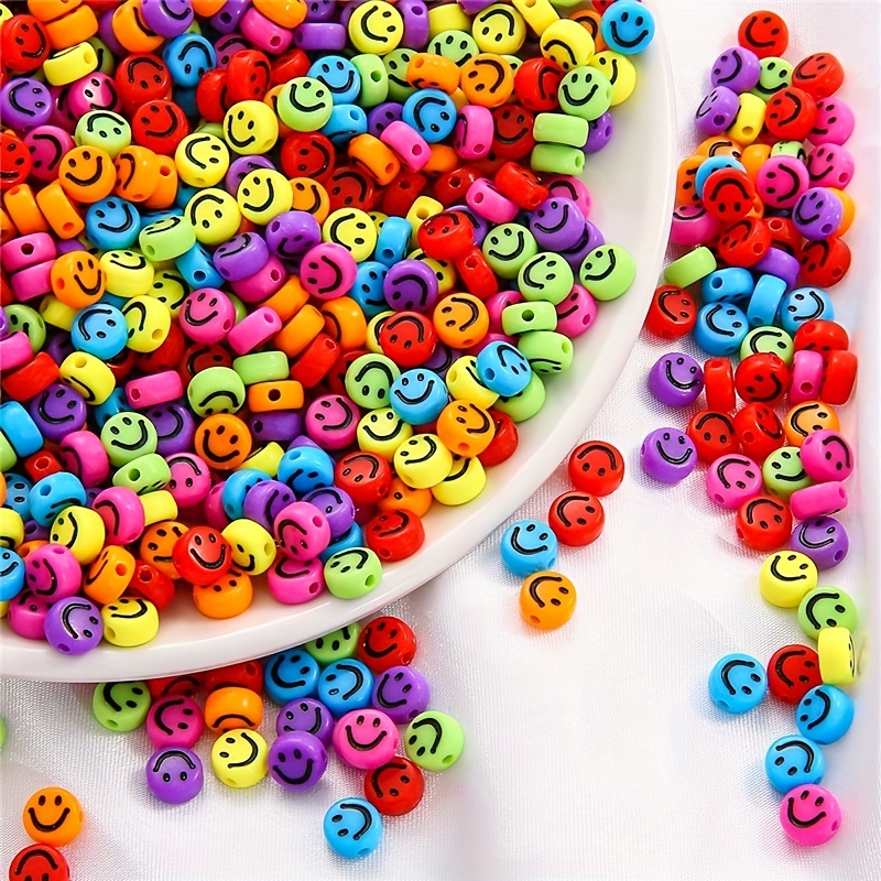 200PCS Colorful Smiley Face Beads 10mm Round Happy Face Polymer Clay Beads  for Jewelry Making