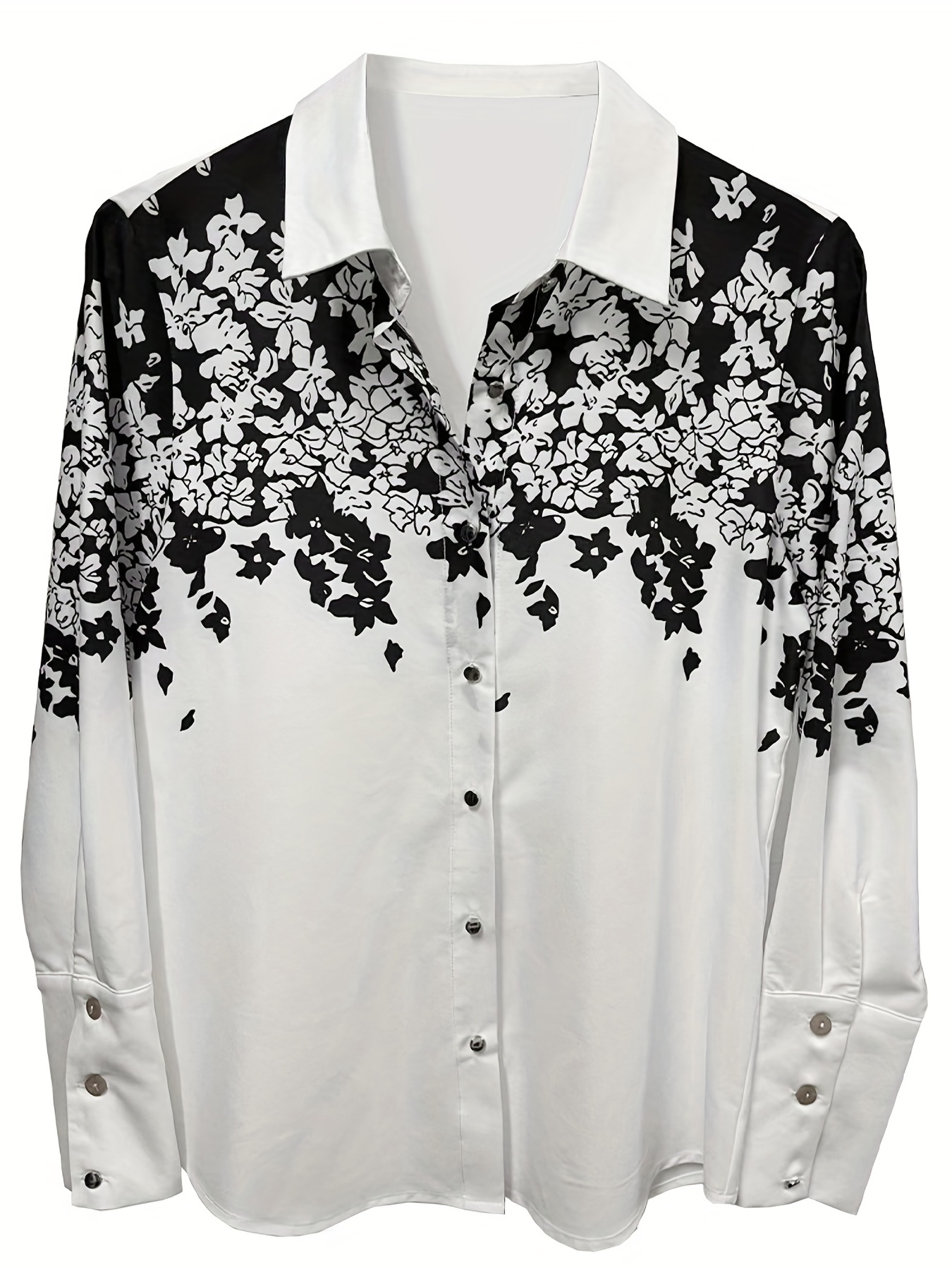 قميص بياقة بولو مطبوع عليه زهور ، قميص كاجوال بأكمام طويلة لفصلي الربيع والخريف ، ملابس نسائية
