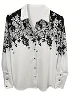 floral print polo collar shirt casual long sleeve shirt for spring fall womens clothing