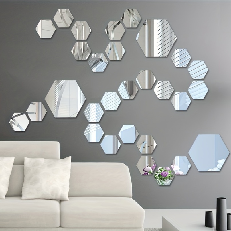 Warmcasa Stickers Muraux Miroir Acrylique 3D Auto-adhésif pour Décoration  de Chambre Salon Fond de TV (S, Argent Gauche)