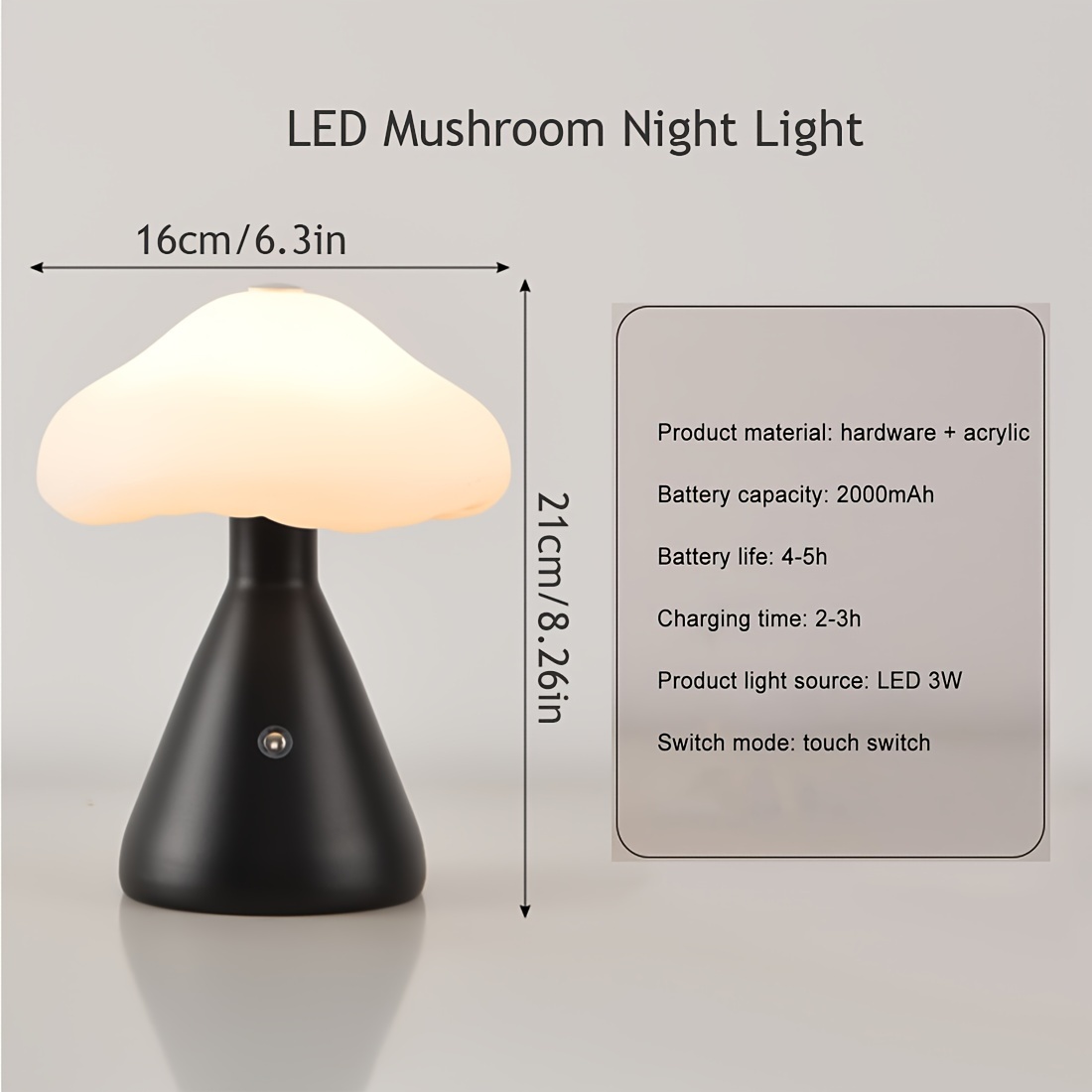 WORA Night Lamps White Top Mushroom Kids Room Automatic Light