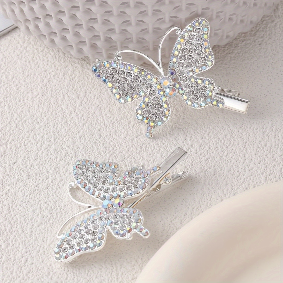 

2pcs/set Lovely Butterfly Hair Clips Sparkling Rhinestone Decor Butterfly Hair Barrettes For Women