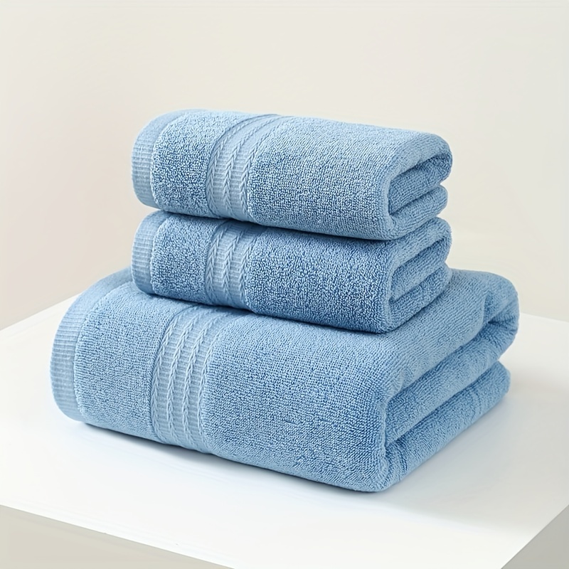 Solid Color Hand Towels Set, With 1 Bath Towels & 2 Hand Towels