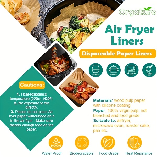 Air Fryer Disposable Paper Liners, 120 Pcs Square Airfryer Parchment  Cooking Non-Stick Liner Accessories, Microwave Oven, Frying Pan, Oil-proof  Air