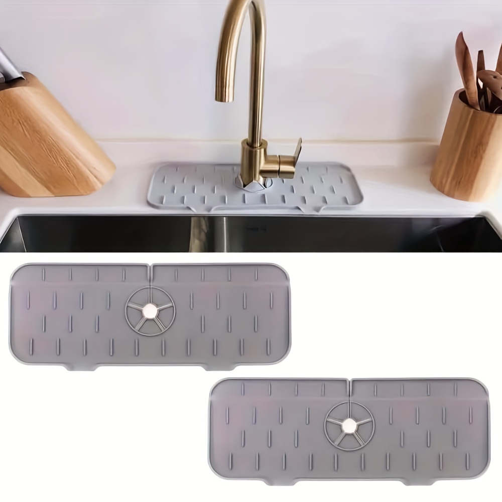 Tidy Splash Faucet Guard & Draining Mat, Silicone Draining Mat for Kitchen  Sink~