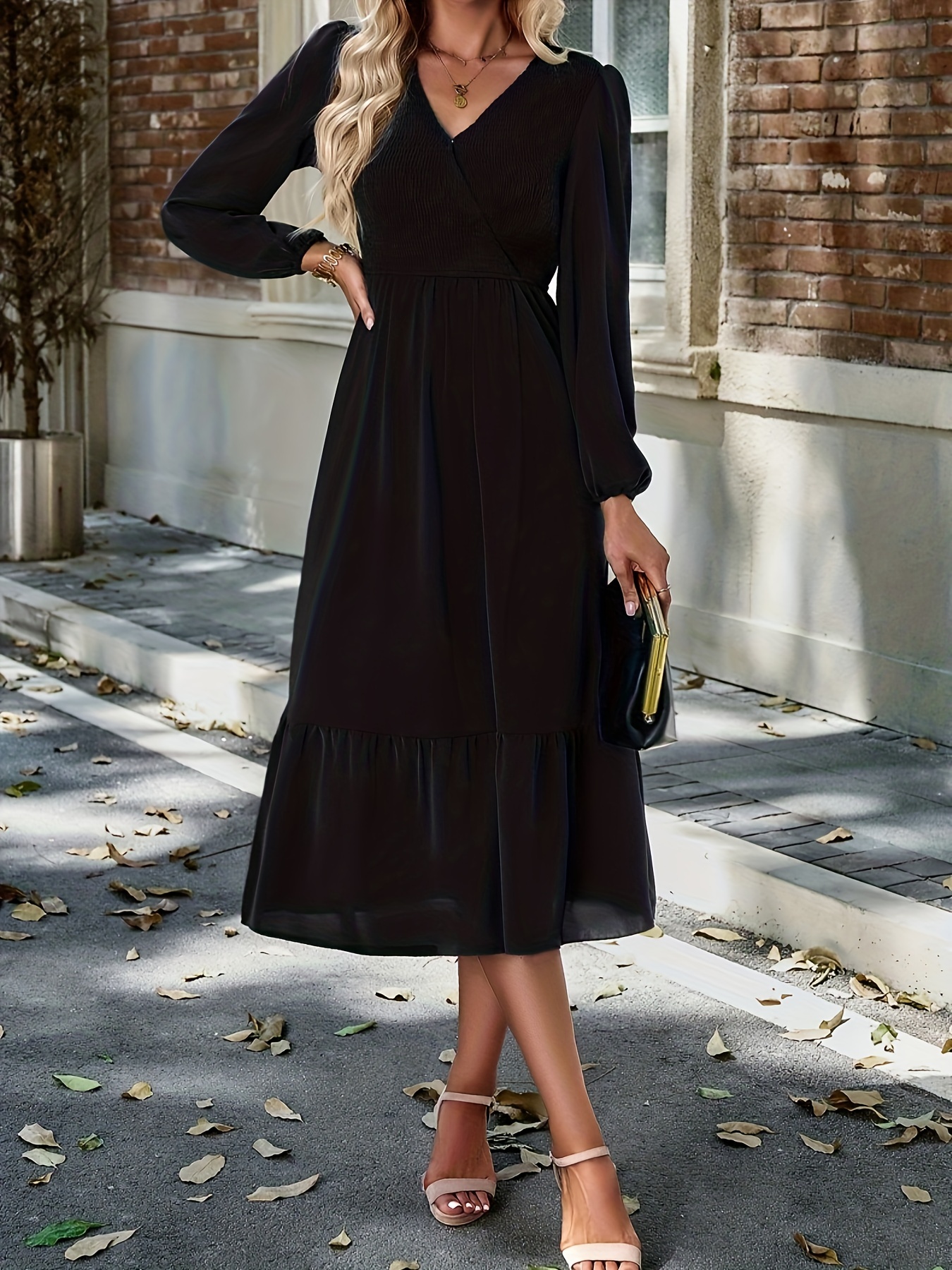 2023 Spring Casual O Neck Lantern Sleeve Dress Women Loose Elegant