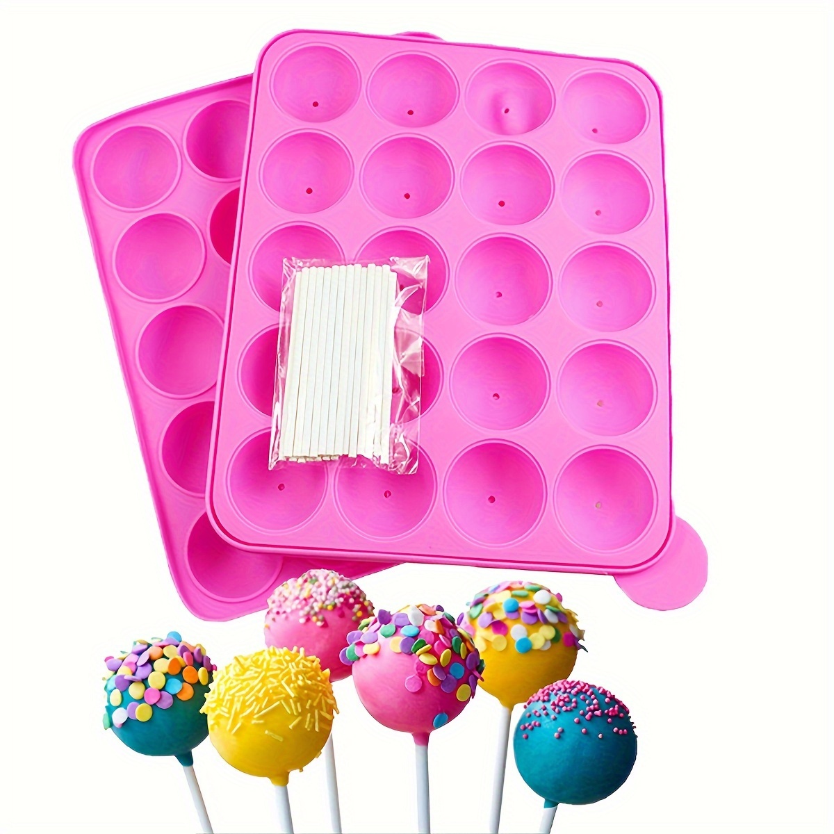 

Moule à Sucettes en Silicone de 20 Cavités avec 20 Bâtonnets - Parfait pour les Cake Pops, au Chocolat & aux Bonbons, Moules à Chocolat