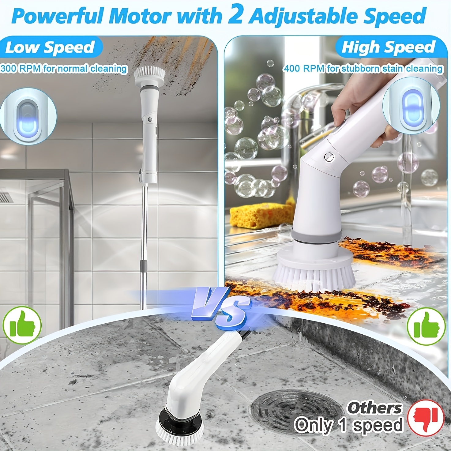  Cordless Electric Scrubber, Power Spin Scrubber, Handheld Power  Scrubber with 4 Spin Scrubber Brushes Heads for Tiles,Showers, Bathroom,  Windows, Kitchen (Lightweight and Heavy-Duty : Health & Household