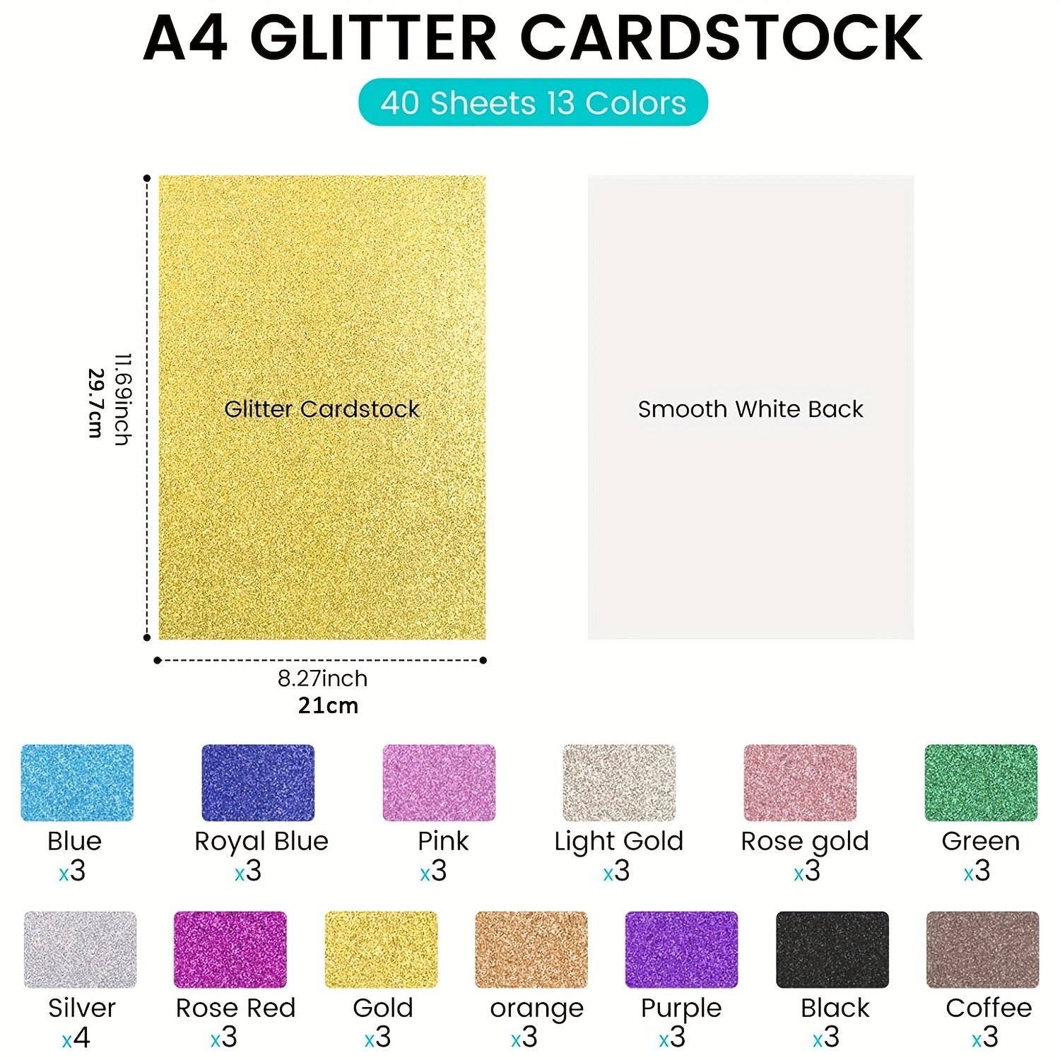 Glitter Colored Cardstock Paper Bundle Card A4 300gsm - Temu