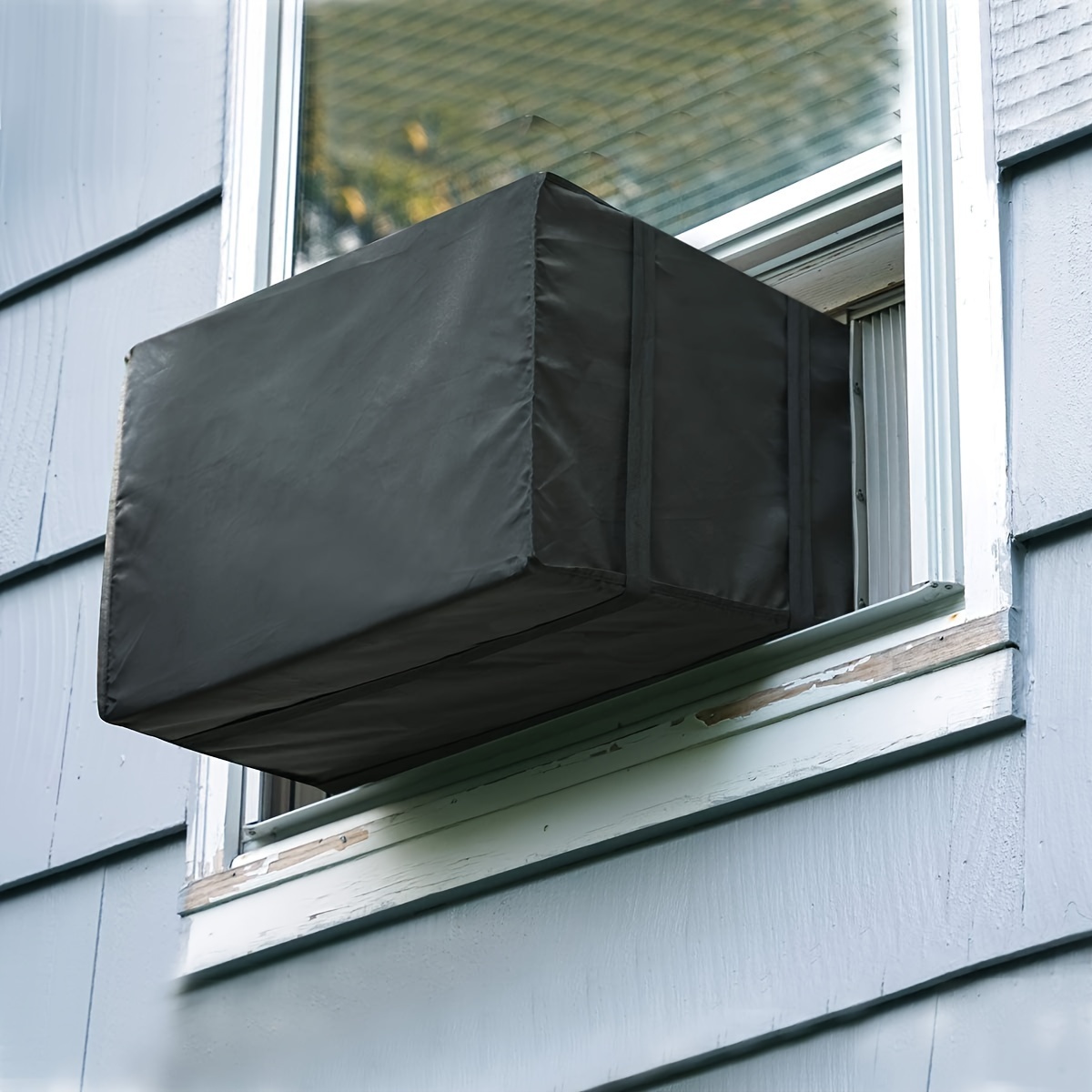 1pc 600D PVC Fenster Klimaanlagenabdeckung Im Freien, Außenfenster AC  Einheit Abdeckung Mit 2 Verstellbaren Riemen, Schwarze Große Fenster A/C