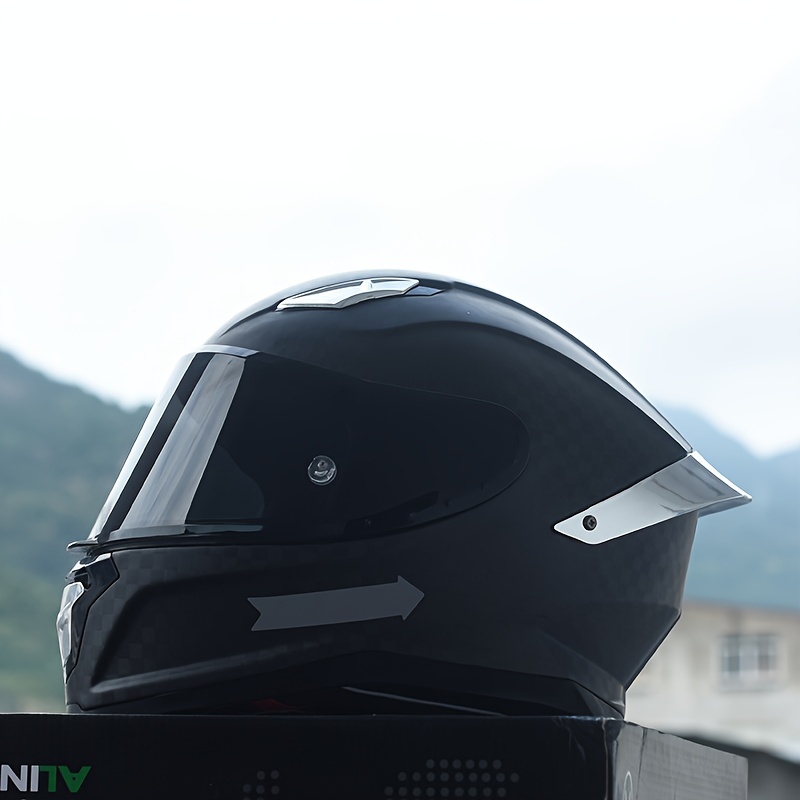 Motorcycle Helmet 12k Carbon Fiber Black Tea Lens Silver Tail Wing With ...