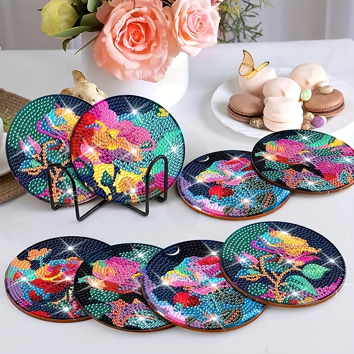 8 Pcs Diamond Painting Coaster Set Diamond Painting round Coasters DIY  Diamond A