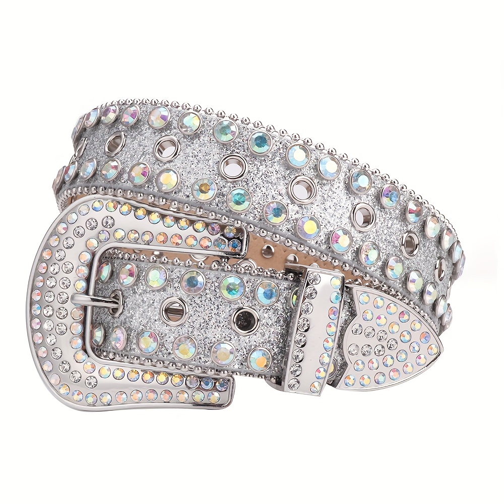 Men's Sparkle Rhinestone Belt All Hole Crystal Studded