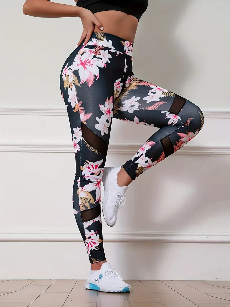 High waisted Yoga Leggings With Mesh Cut outs And Contrast - Temu