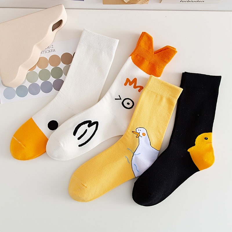 Cute Soft Casual Crew Socks Cartoon Duck Pattern Tube - Temu