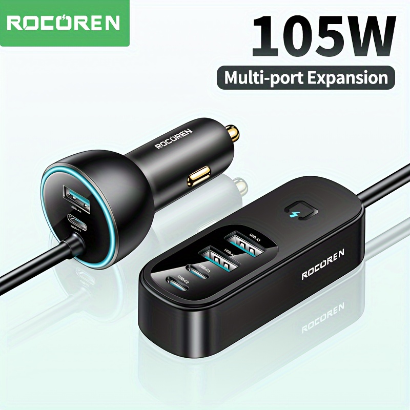 Rocoren 105W Chargeur De Voiture USB C 6 Ports PD QC 3.0 - Temu Belgium