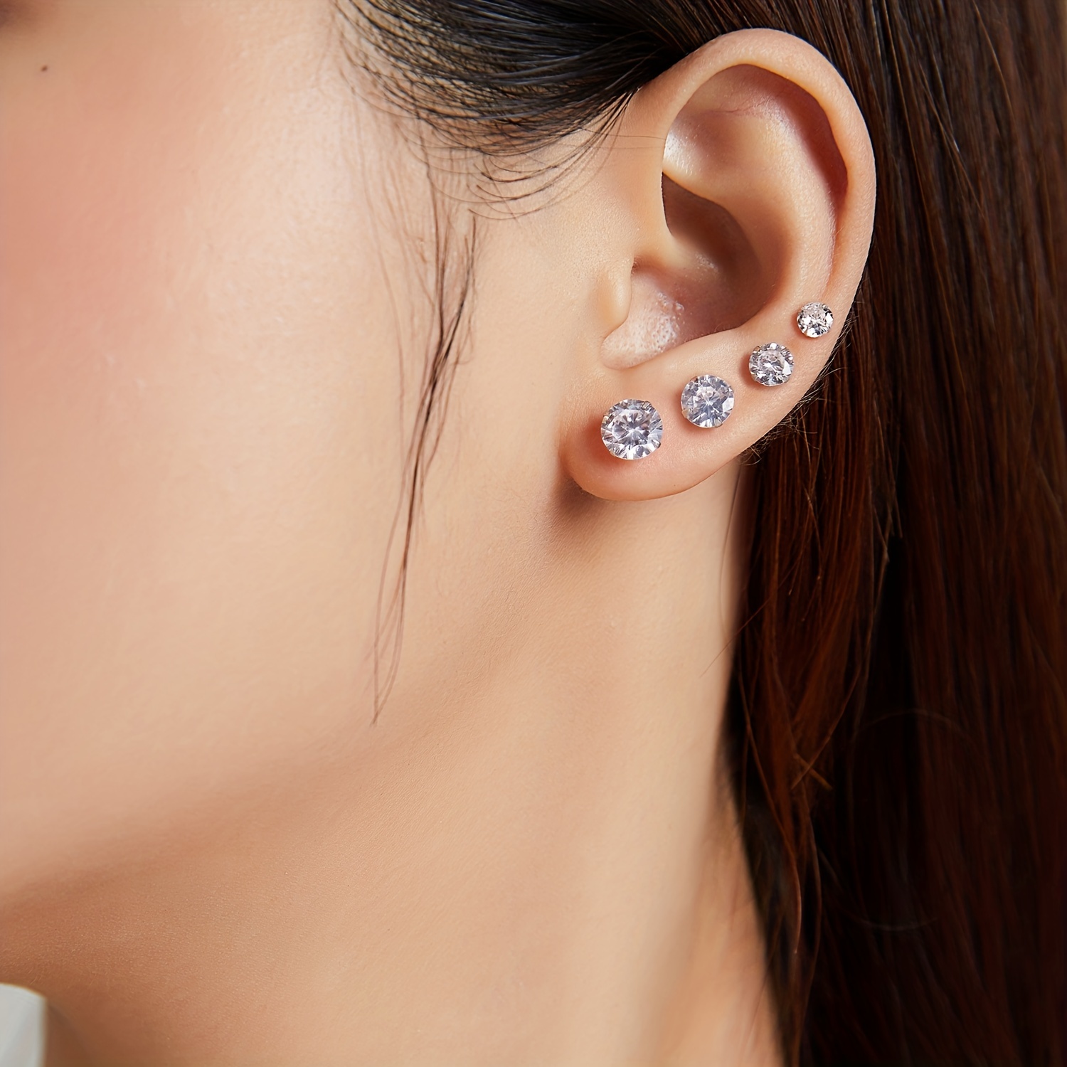 Stud Earrings 925 Platinum Plated Round Cubic Zirconia