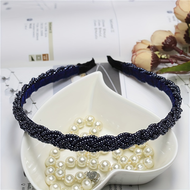 Retro Boho Beaded Hairband Solid Headband Hair Accessories for Women