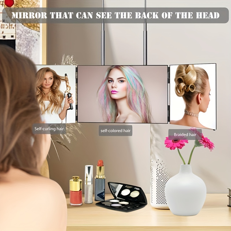 Espejo de 3 vías para herramientas de corte de cabello con espejo de altura  ajustable 360 espejo triple para maquillaje para ver la parte posterior de