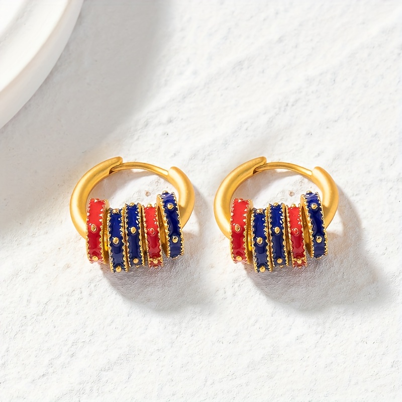 Colorful Enamel Design Enamel Hoop Earrings Vintage Elegant - Temu