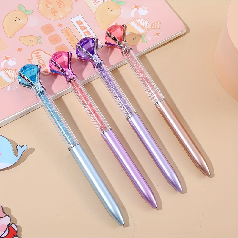 U-RIGHT Cute Retractable Ballpoint Pens for Women Girls, Fancy Decorative  Glitter Body, Medium Point Black Ink, Smooth Colored Gifts, 6 Pack