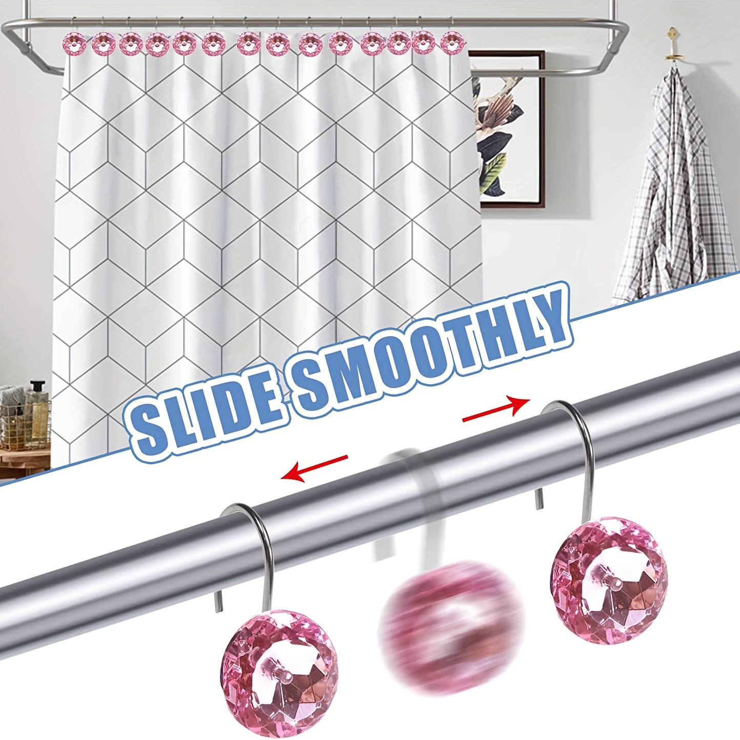 Shower Curtain Hooks Decorative Rhinestone Round Shower - Temu Canada