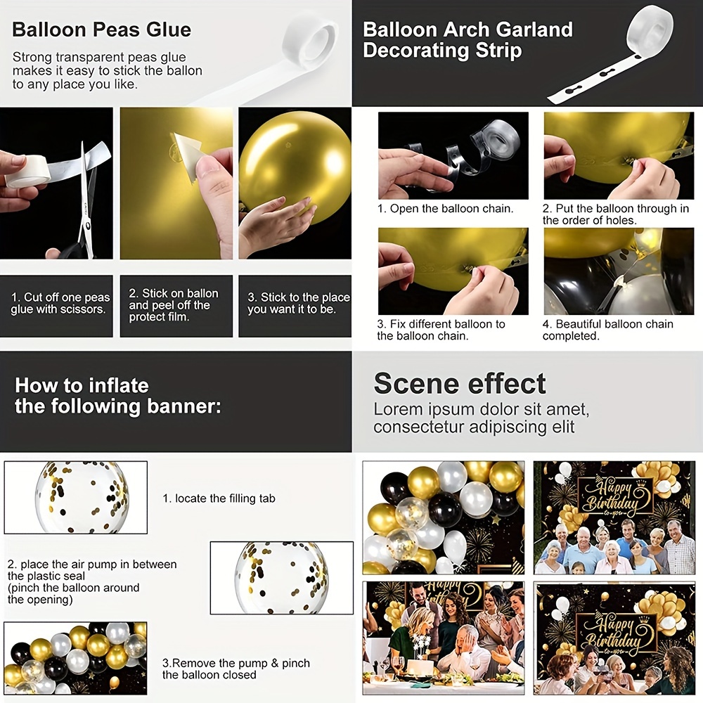 91pcs Ensemble de ballons d'arche de fête noire et dorée - Temu Switzerland