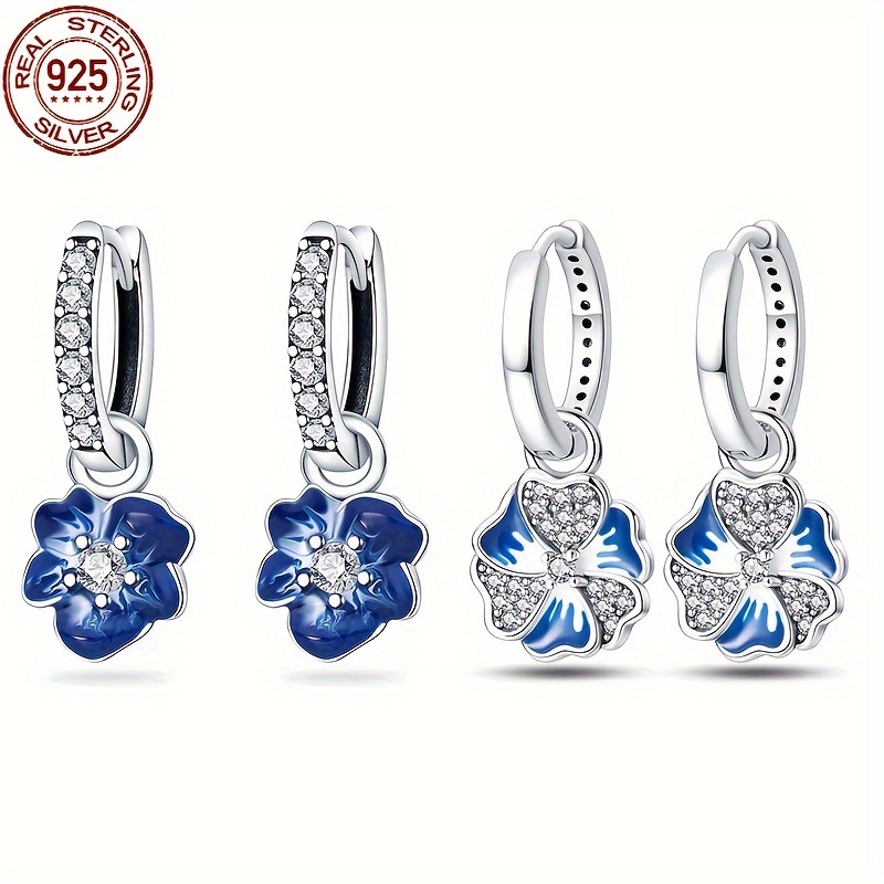 

925 Sterling Silver Dangle Earrings Sparkling Flower Design Paved Shining Zirconia Match Daily Outfits Party Decor High Quality Jewelry
