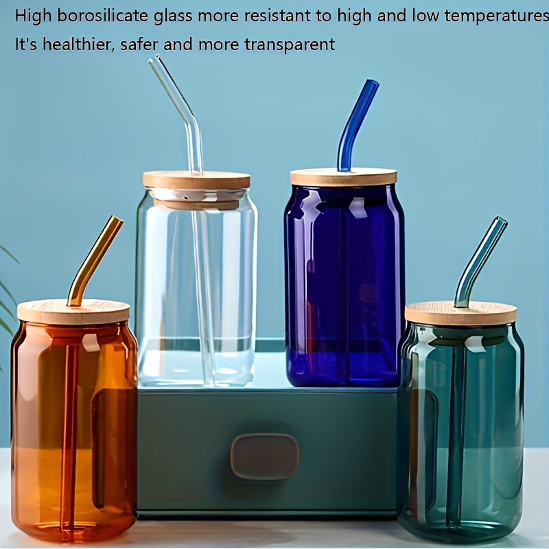 Tumbler avec paille et couvercle, bouteille d'eau en verre avec étui en  silicone et couvercle en bambou, sans BPA - 450 ml - Bleu : :  Cuisine et Maison