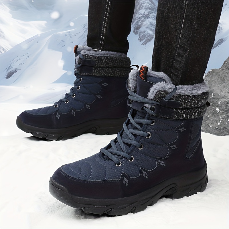 TENGTA Men's Leather Snow Boots High Top Non-Slip Hiking Shoes Faux Fur  Warm Winter Boots for Outdoor 