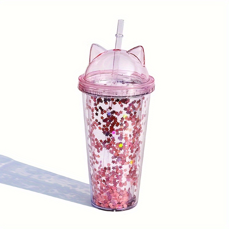 Cute Cat Tumbler With Dome Lid And Straw, Double Walled Plastic Water  Bottle, Shiny Glitter Sequin Decor Kawaii Water Cups, Summer Winter  Drinkware, Travel Accessories, Gifts - Temu