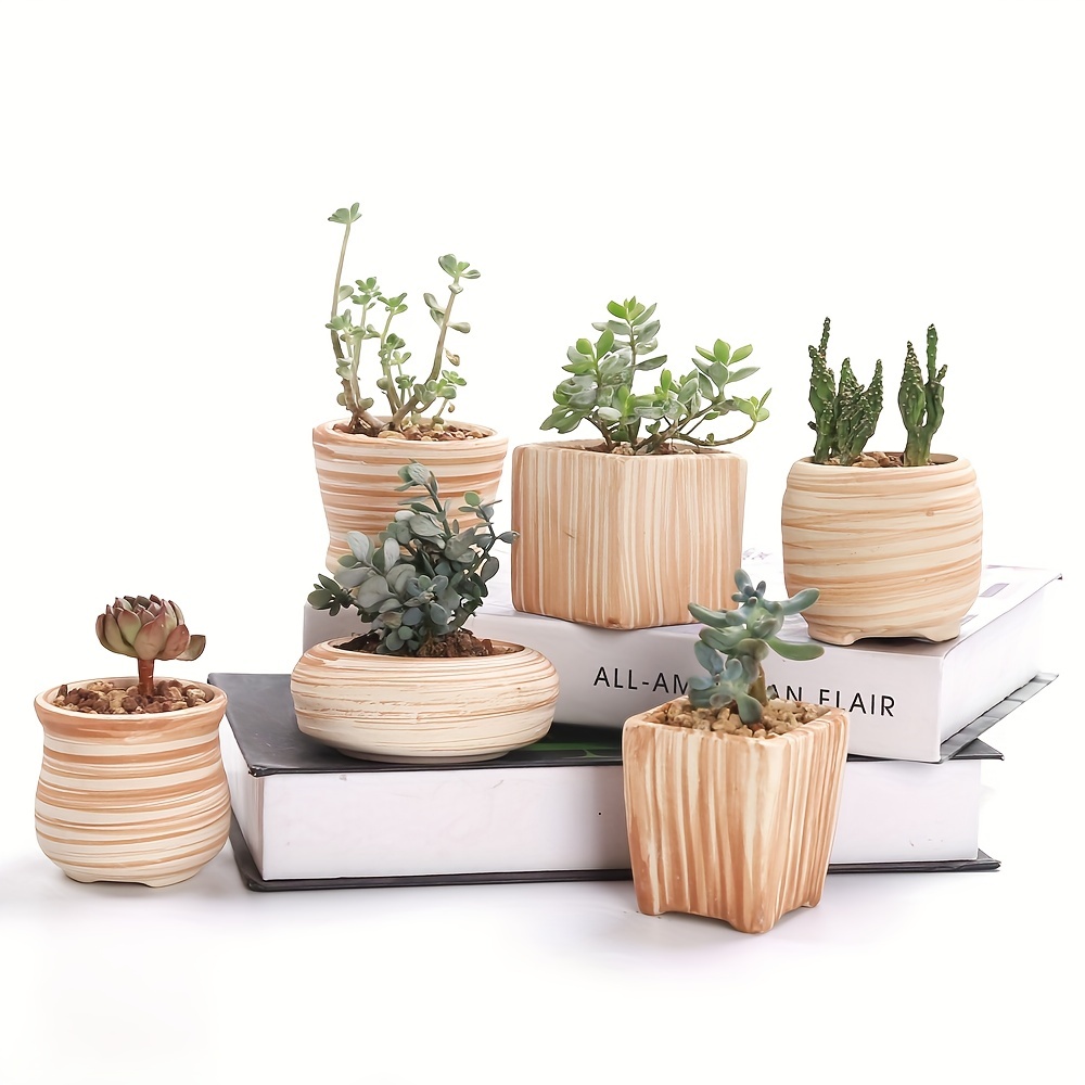 Set of 7 Small Ceramic Planters for Succulents, Home Decor