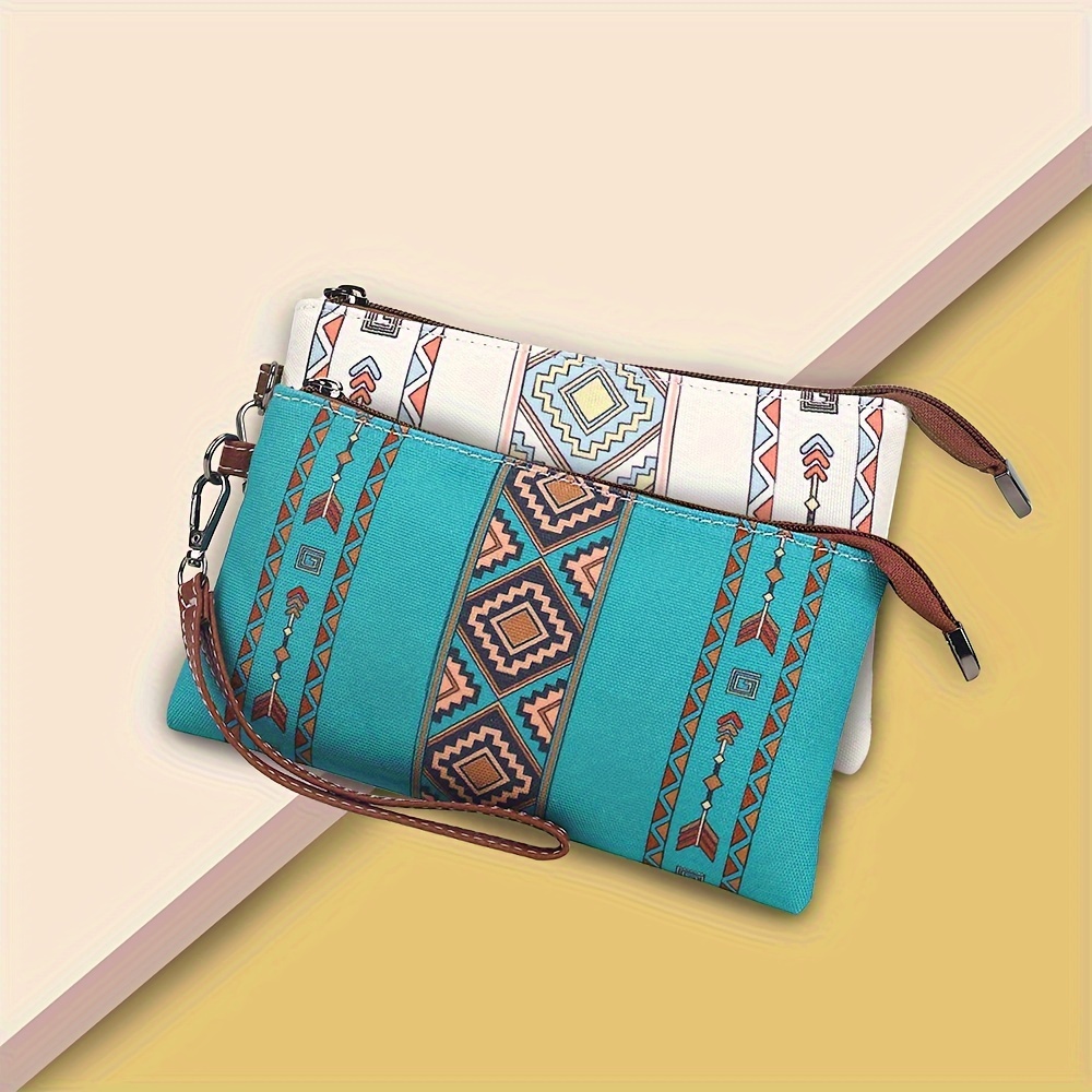 

Vintage Bohemian Clutch Bag, Retro Canvas Coin Purse, Women's Ethnic Style Card Case & Wristlet