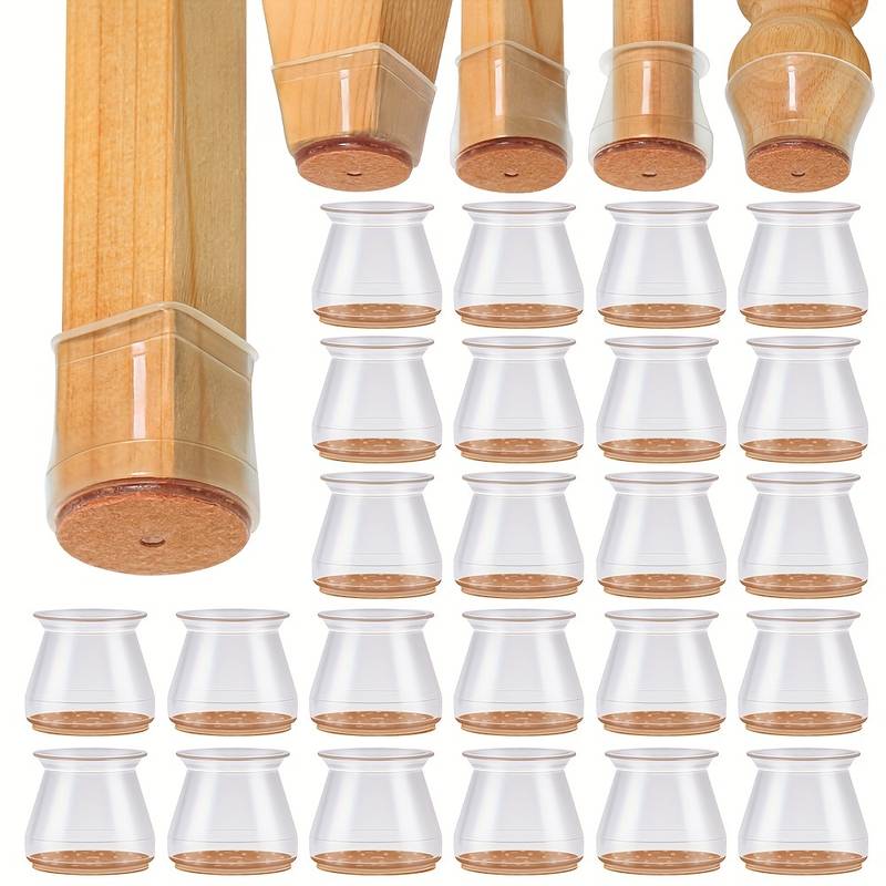24 Pcs Silicone Chair Leg Floor Protectors With Felt Bottom - For Hardwood Floors, Clear, Large Size