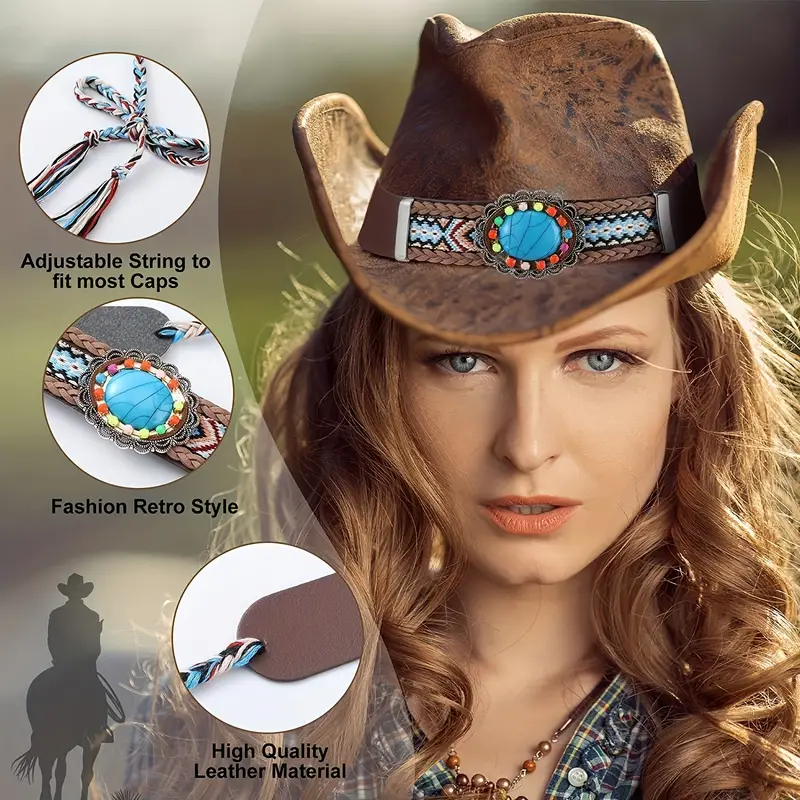 Turquoise Beads Hat Band Cowboy Boho Decor Hatband Western - Temu