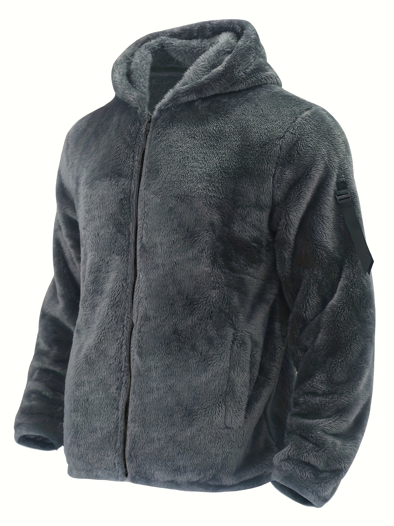 Solid Sherpa Lined Men's Fluffy Hooded Jacket Casual Polar - Temu Canada