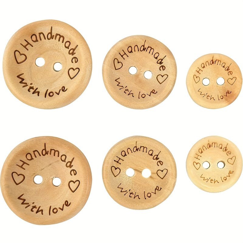 50Pcs Handmade With Love Wood Buttons Natural Color Yarn Pattern Round  Sewing Button For Clothes Scrapbooking Gifts