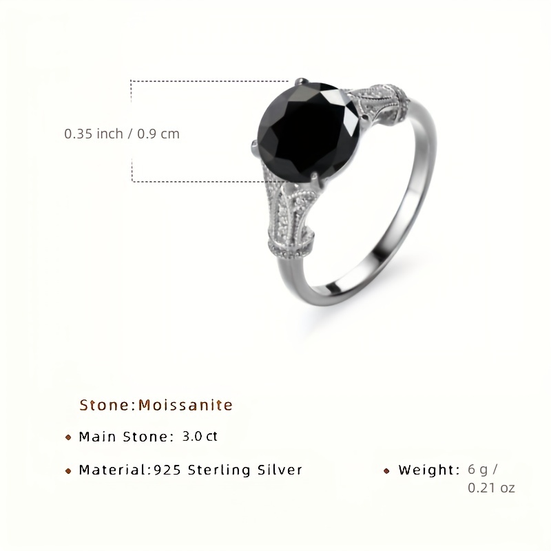 Top Quality Classic 3.0CT Moissanite Ring, 925 Silver for Men