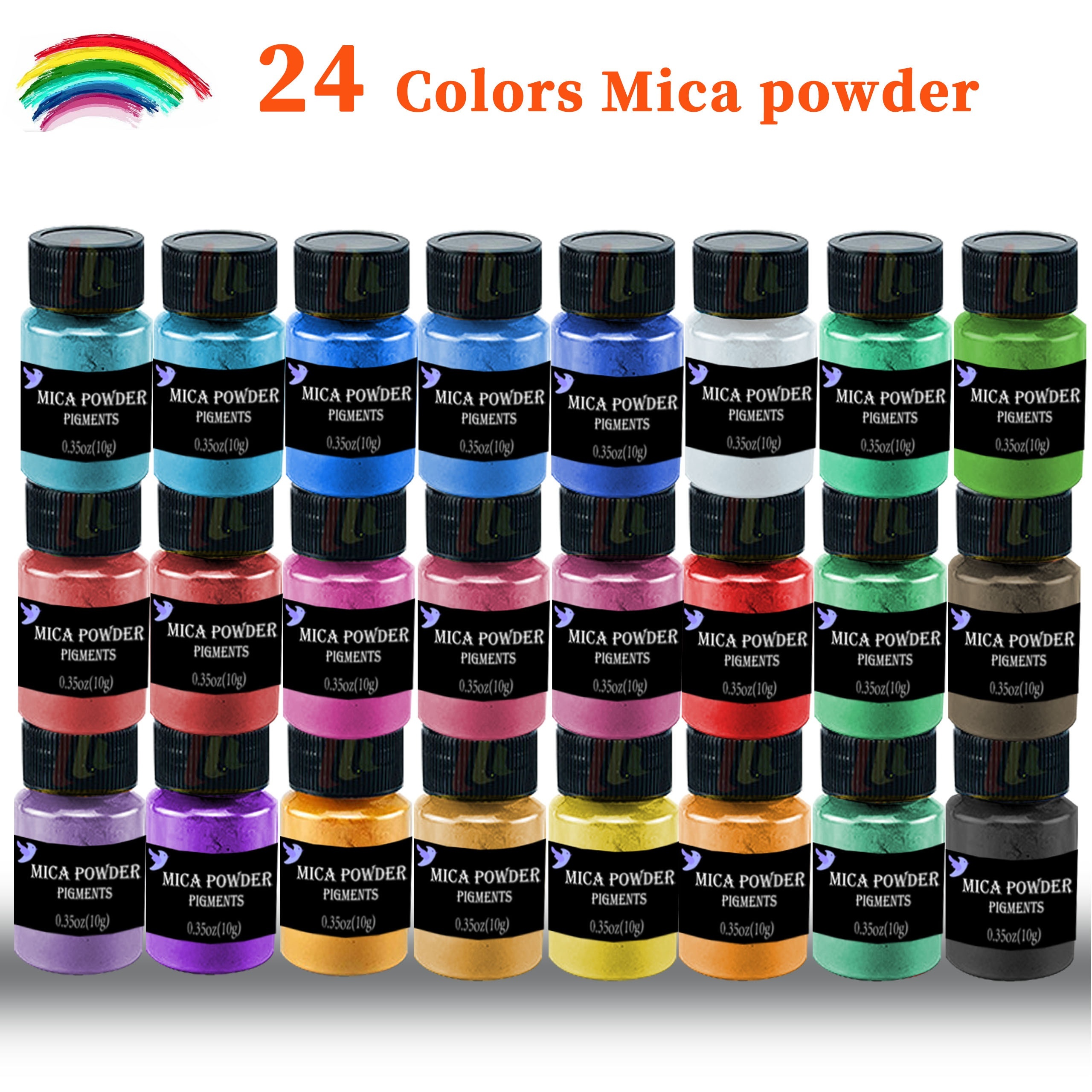 Fantastory Mica Powder for Epoxy Resin, 32 Colors(0.35oz/10g) Cosmetic  Grade Pigment Powder, Incl. 6 Jars Glitter Mica Powders for Candle Making,  Car