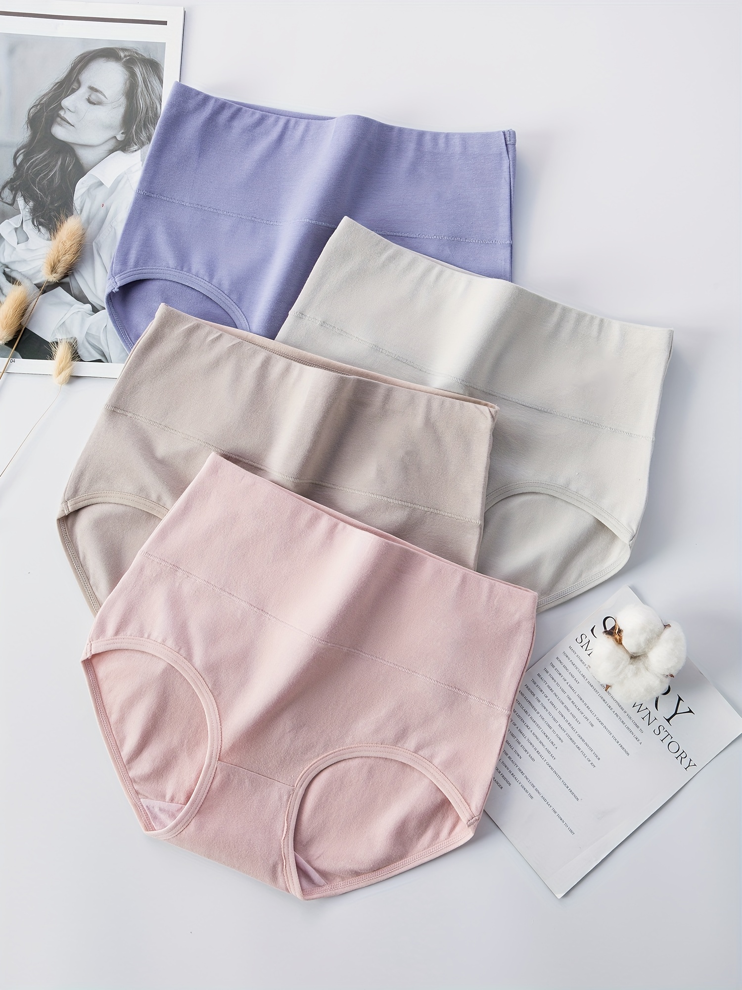 4pcs Mixed Color Briefs, Soft & Breathable High Waist Intimates Panties,  Women's Lingerie & Underwear