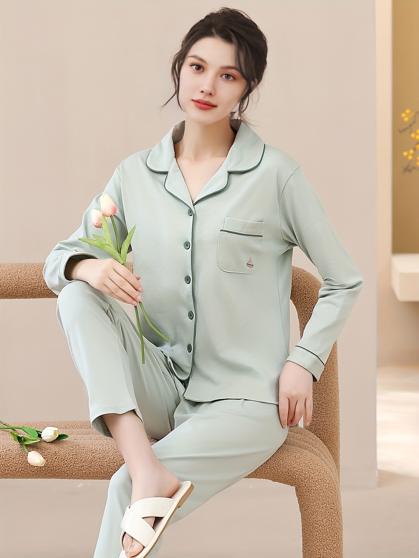 Women's Pajama Shirt Womens Pajama Set Long Sleeve Sleepwear Nightwear Soft  Pajamas Lounge Set