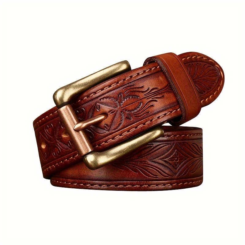 Cowhide Leather Double-sided Belt, Men Genuine Leather Carved Belt - Temu