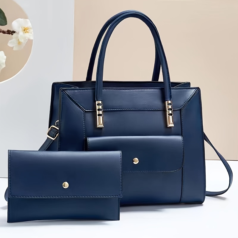 Set De 3 Sacs Femme - Sac à Main + Bandoulière - Similicuir Bleu Clair - Neuf Avec étiquettes