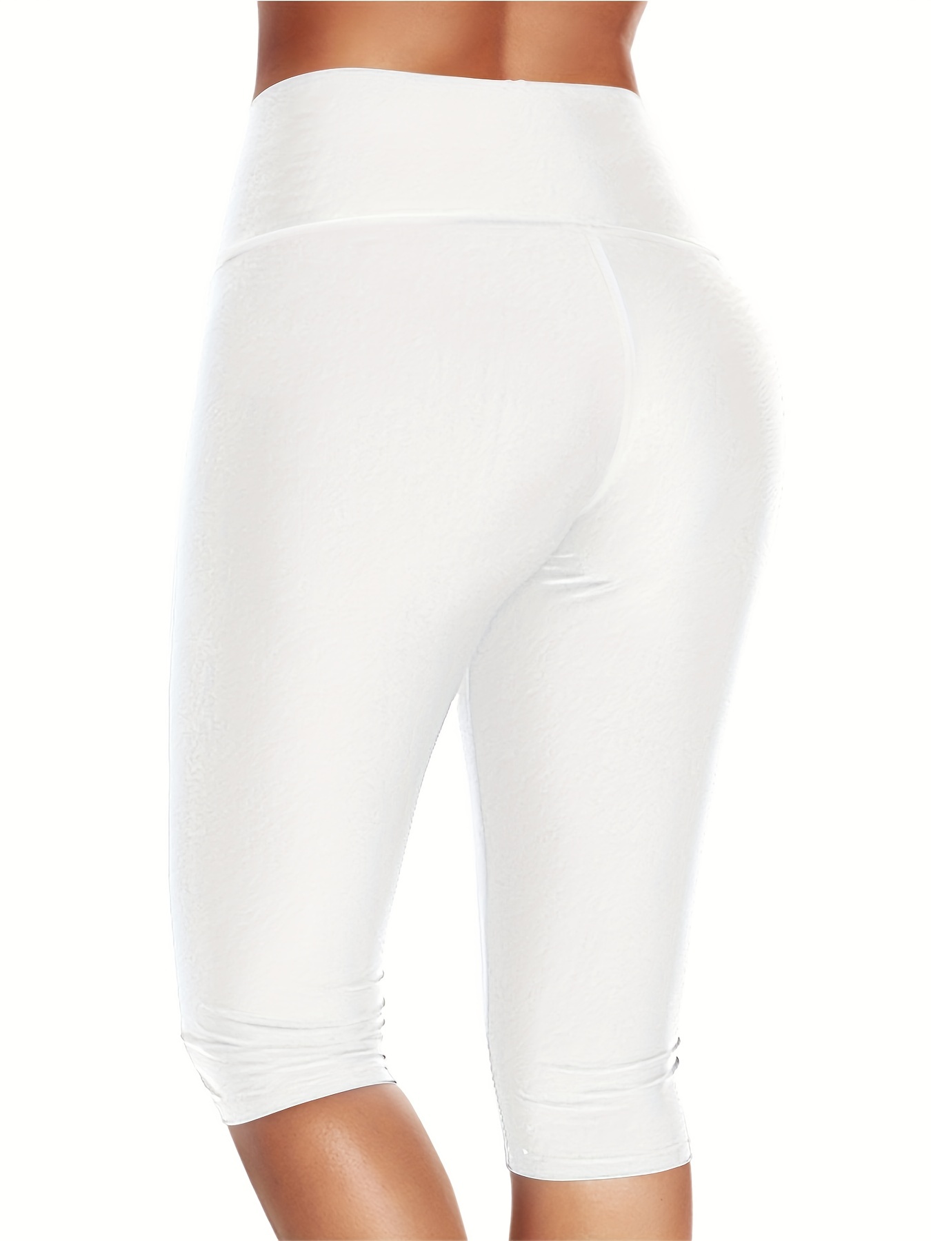 White Scallop Trim Yoga Pant, Slim Fit High Waist Sporty Slimming Yoga  Legging, Women's Activewear