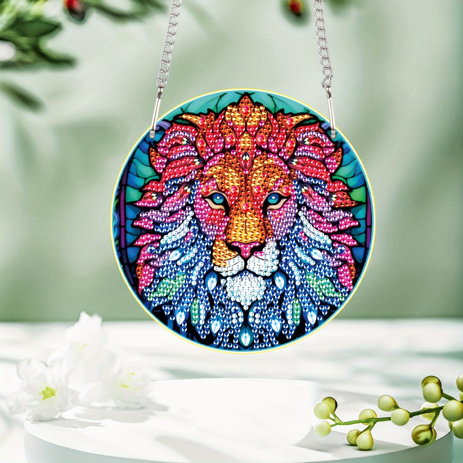 Round DIY Diamond Painting Ornaments Acrylic Diamond Art Hanging Pendant  Diamond Painting Hanging Sign Crystal Painting Ornament