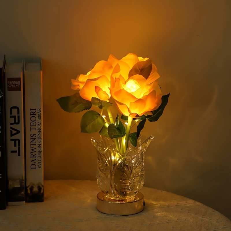 Table avec la lumière led rechargeable de fleur de ROSE