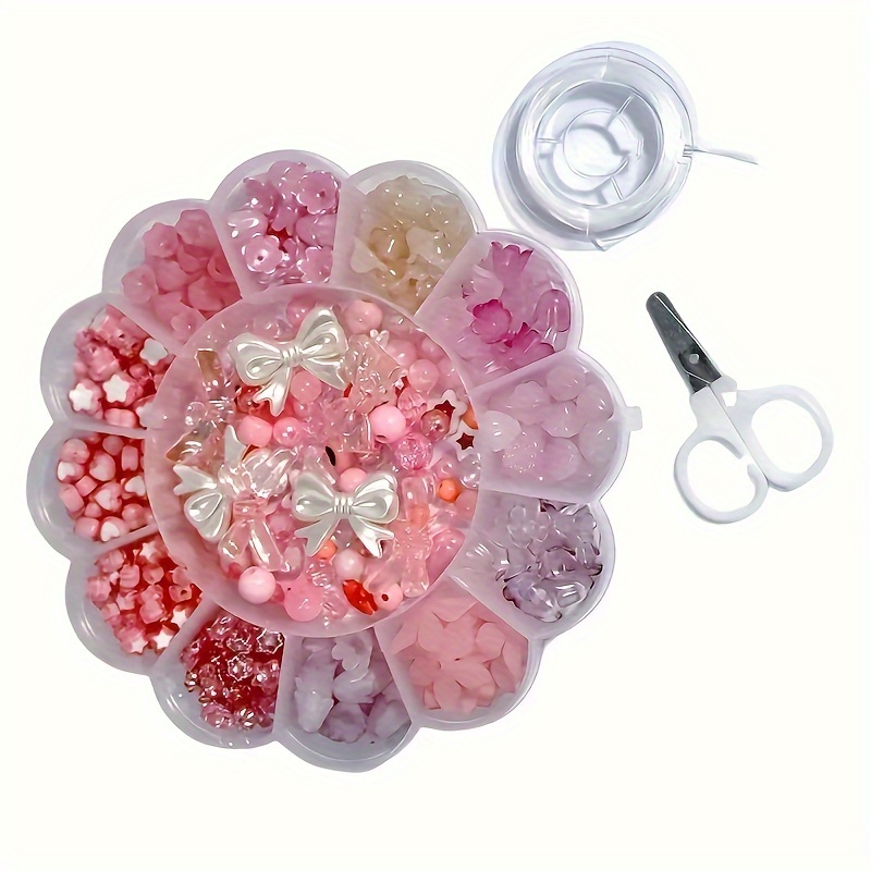 

3pcs Of 13 Grids Flower Boxed Beads Pink Flower Series Loose Beads Charms Can Be Used As Hand String Series Mobile Phone Chain Pendant Jewelry Making